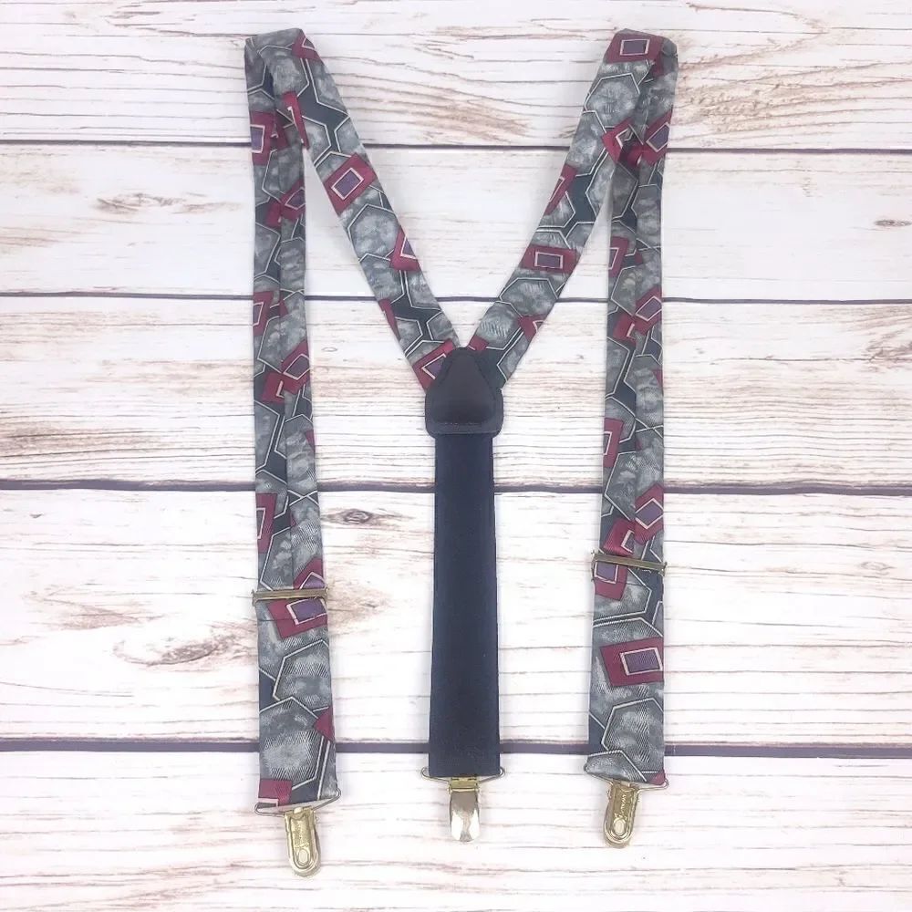 Vintage Abstract Print Adjustable Fabric Suspenders